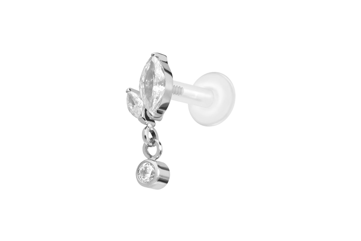 PTFE Labret Piercing mit Innengewinde + Titan-Aufsatz KNOSPE + KRISTALL
